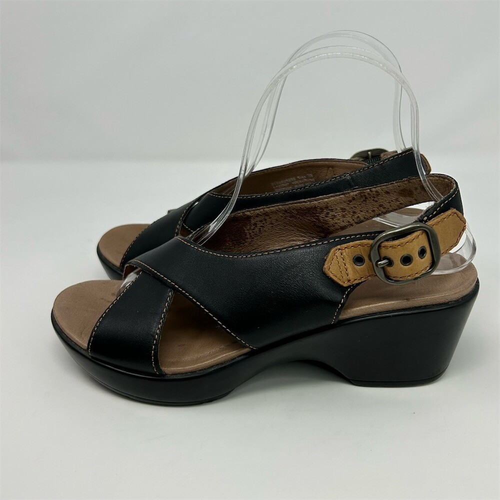 Dansko Jacinda Womens Sandals Black Criss Cross Slingback Wedge Buckle Size 38 - Picture 6 of 13